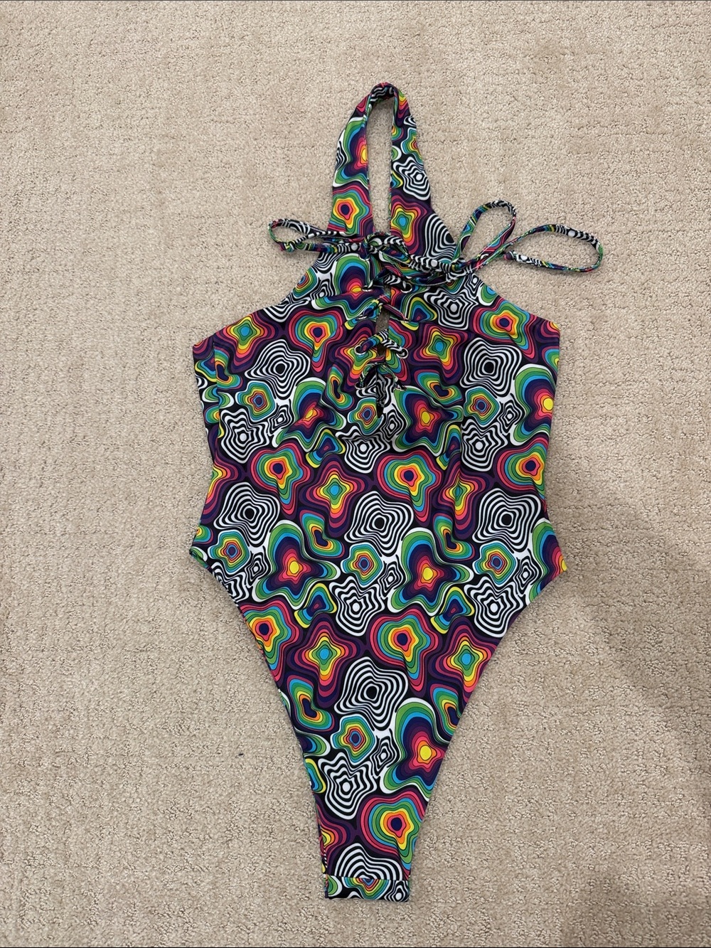 iHeartRaves Psychedelic Rainbow Lace Up Festival Bodysuit M